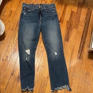 MOTHER Dark Blue Distressed Ankle Jeans